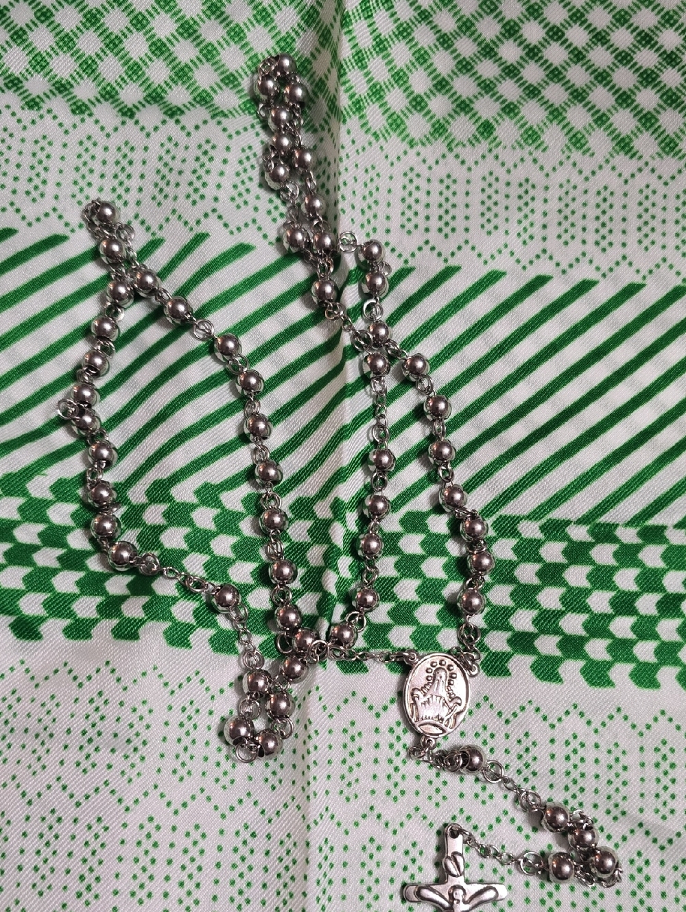 Stainless Steel Rosary Necklace with Cross Pendant